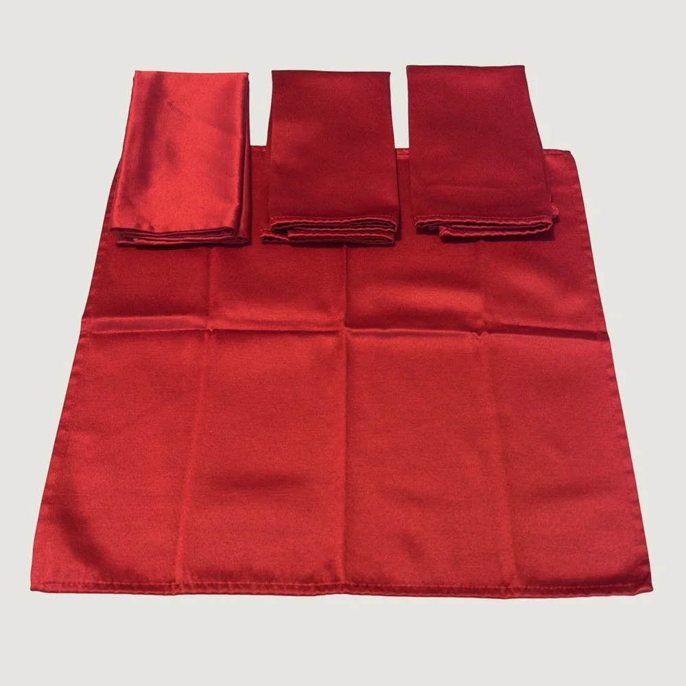 Cloth Napkins Red Satin Set of 4 Square 17x17 Holiday Dinnerware Christmas